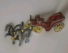 Vintage Stanley Toy Cast Iron Horse Drawn Surry Carriage 2 Riders Chained Horses