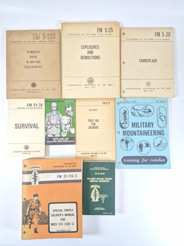 Lot of 10 Vintage Department of the Army Field Manuals 1940s-1950s FM 7-10 30-22