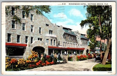 Antique Postcard Ridgewood Hotel Stone Building Daytona Beach FL 1929