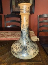 Large Heavy Indigenous Hand Painted Black Gold Terracotta Vase 9x14 In