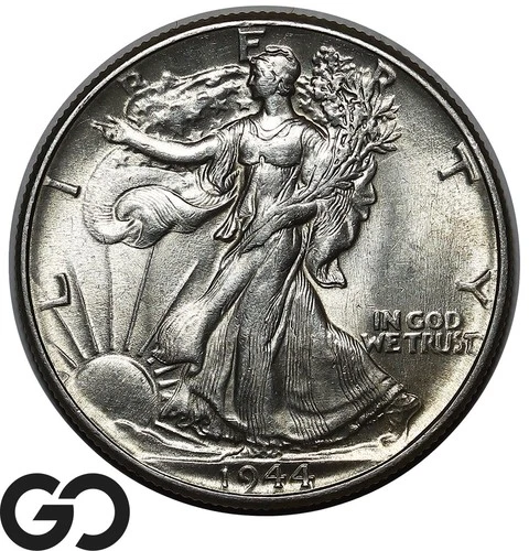 1944 Walking Liberty Half Dollar, Very Nice Gem BU++