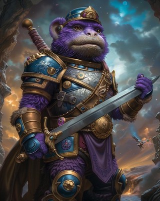 8x10 Art Print Bear Dressed Holding Sword Warrior - 31396651