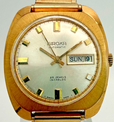 Vintage Giroxa Automatic DayDate 25 Jewels Swiss Herrenuhr 36mm 10K vergoldet
