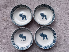 4 Salad Bowl Moose Country Vintage Folk Craft Dessert 6 1/2 in Sponge Green