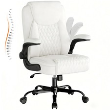 Leather Office Chair, Home Desk Chair with Flip-up Arms and Ergonomic Back - ...