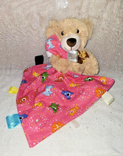 TEDDY - CARE BEAR - BABY SECURITY QUILT BLANKET - HOME SEWN/SENSORY TAGS - LOVEY