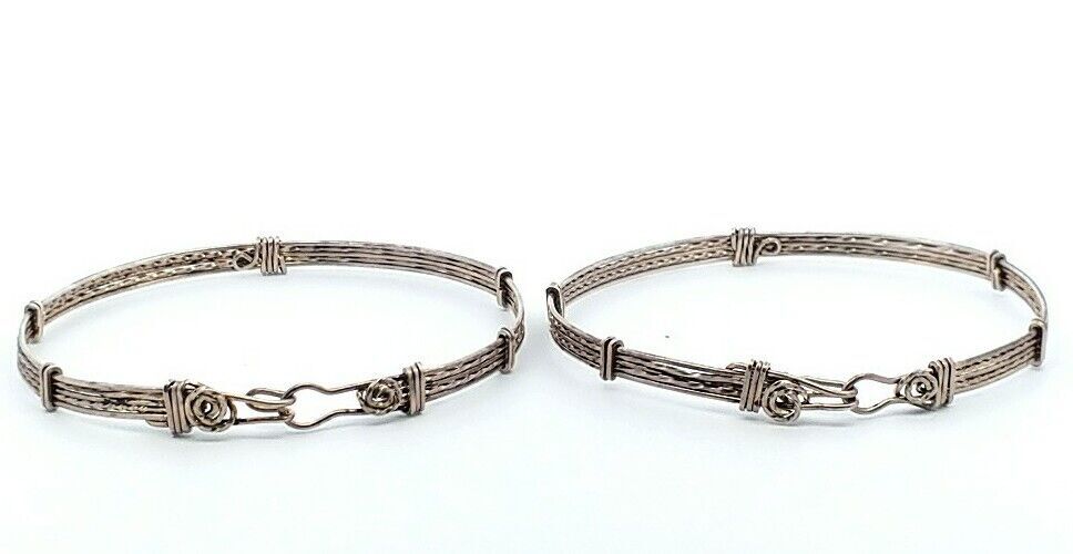 925 Sterling Silver Wire Pattern Bangle Bracelet … - image 1