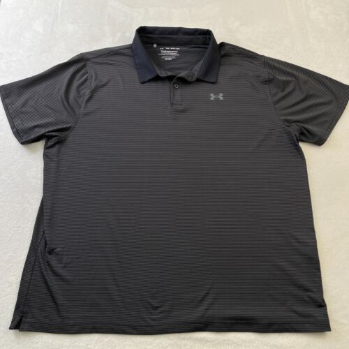 Under Armour Mens Shirt 4XL Black Striped The Performance Polo Golf Logo - Picture 2 of 7