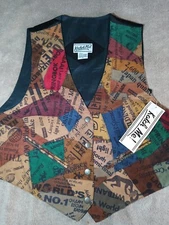 Katch Me Retro Multicolor Rodeo Polyester &  Leather Vest w/ tags Sz. Small