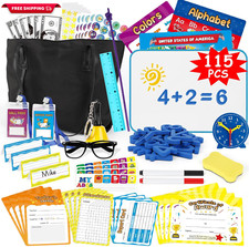 115 PCS Pretend Play Teacher Set for Kids, with Magnetic Numbers, Bell, Money Ga