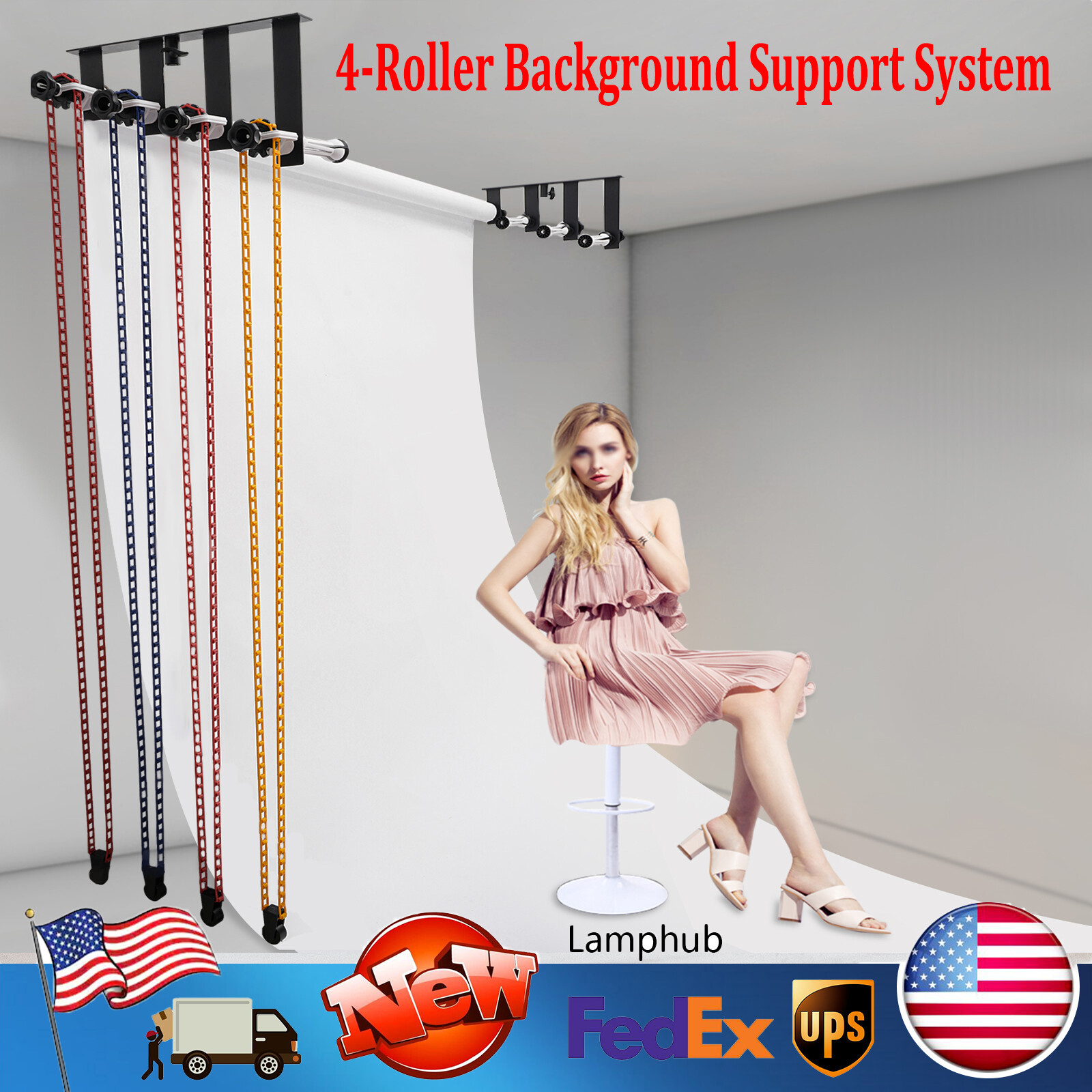 4-Roller Backdrop Holder Wall Mount for Photography Background Support