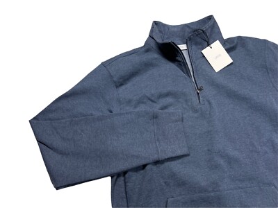 Onia Sweater Men's Large L Tri-Blend Half Zip Fleece Pullover Blue