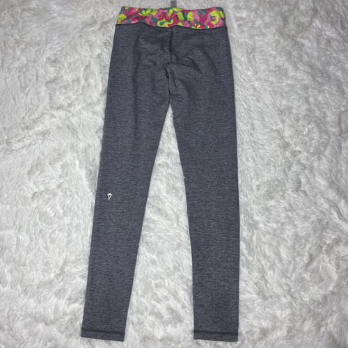 IVIVVA by Lululemon Girls Leggings Gray Pink Size 12 Floral Waistband Kids B20 - Picture 2 of 5