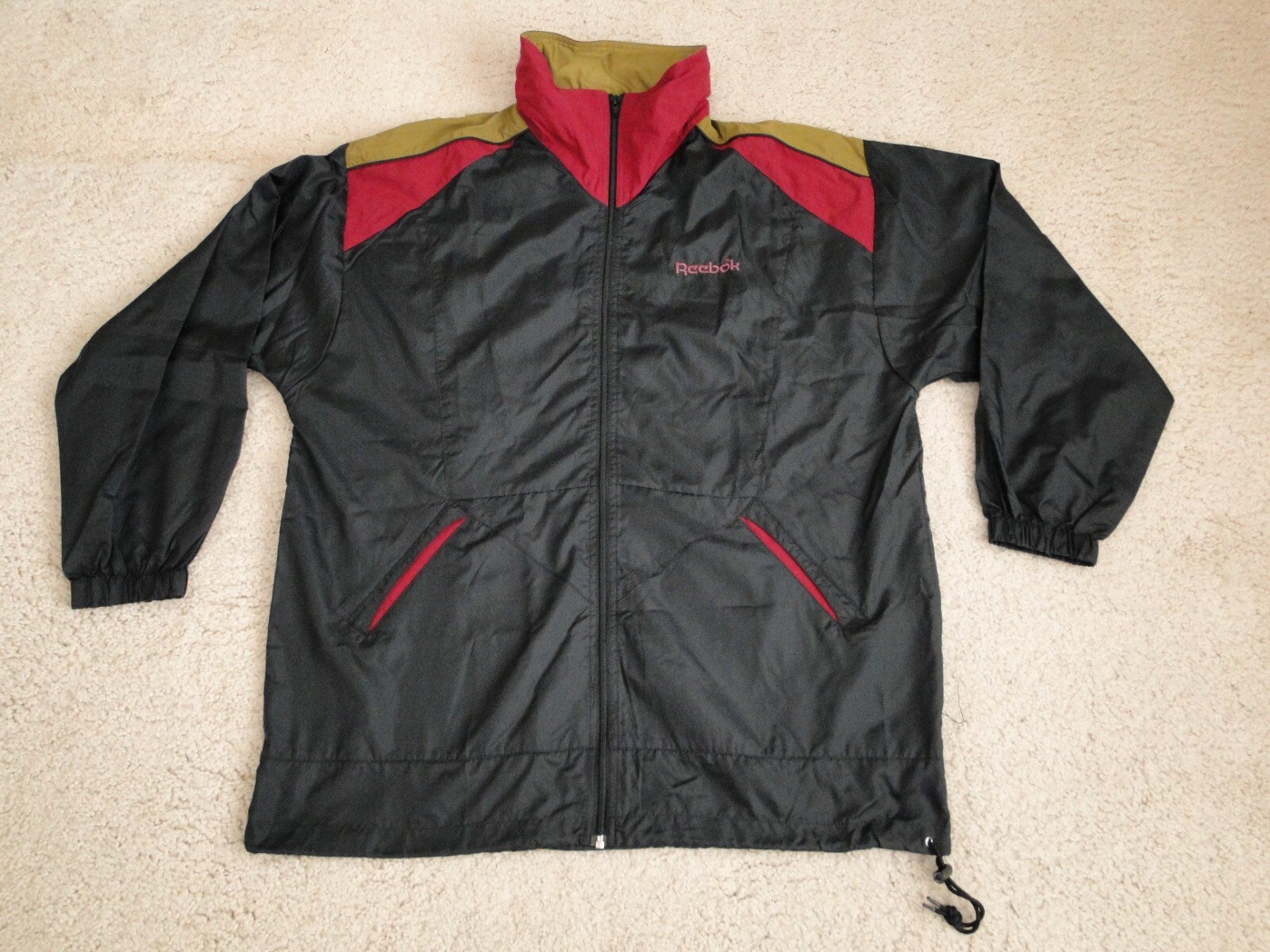 Vintage Reebok Sport Nylon Windbreaker Rain Jacket Full Zip Black Size L