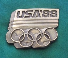 Vintage USA OLYMPIC GAMES Calgary/Seoul 1988 Belt Buckle