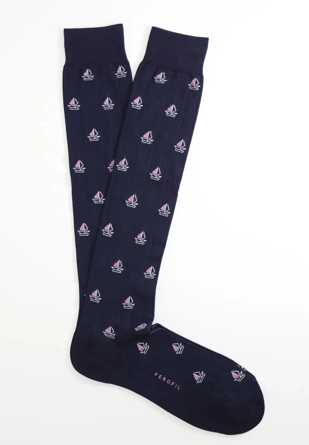 3 Pack Perofil Elasticized Mercerized Cotton Sailboats Long Socks One Size