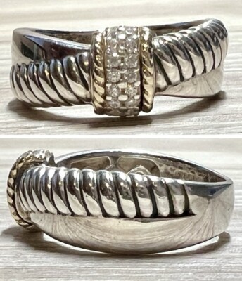 Vintage Designer signierter ATR Sterlingsilber & 18K Gold Diamant Ring, Größe 6
