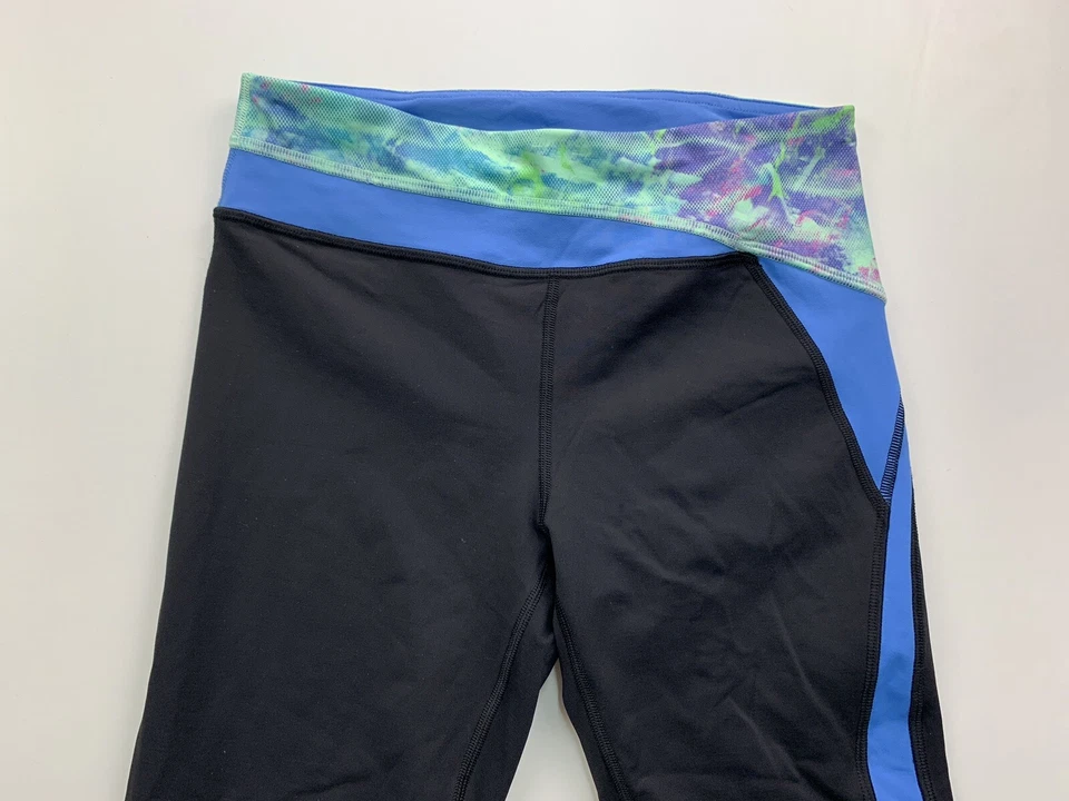 Youth Girls Ivivva Hyper Track Reflective Crop Leggings Size 12 Black / Blue - Image 2 of 4