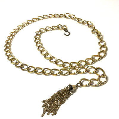 Women's Chain Belt XS-S Gold VTG Tasseled Metal Links Classic