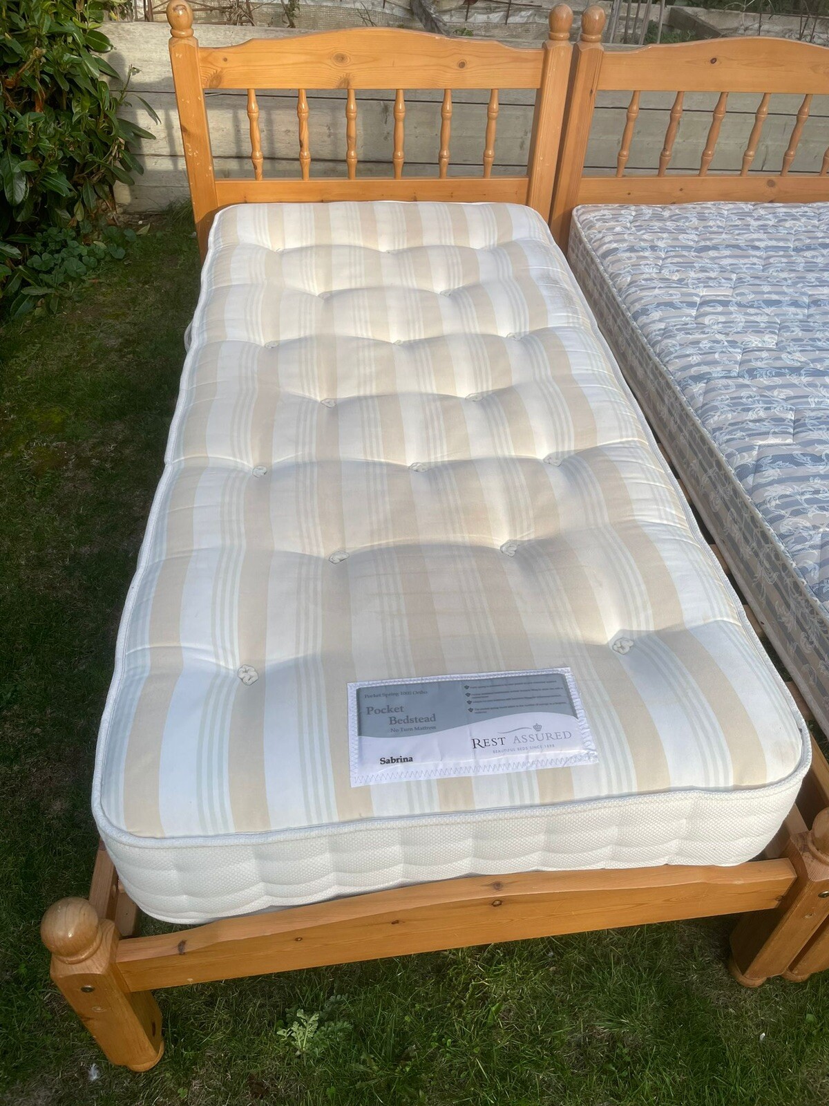 Matching Pair Pine Single Beds Slats Mattress Spare Bedroom Delight eBay