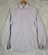 Ryan Seacrest Dress Shirt Slim Fit Purple White Striped 15 34/35 Long Sleeve