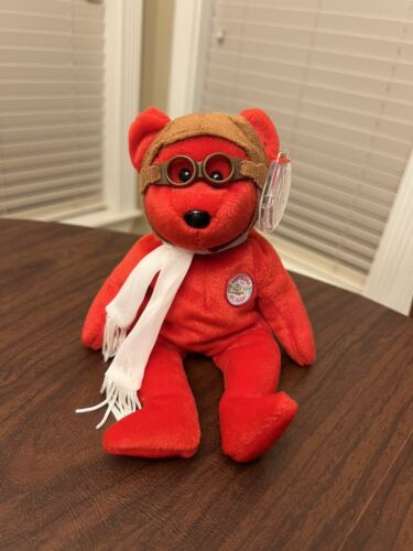Ty Beanie Baby "Bearon" Wright Brothers Plane Stuffed Animal Bear Plush Toy 2003