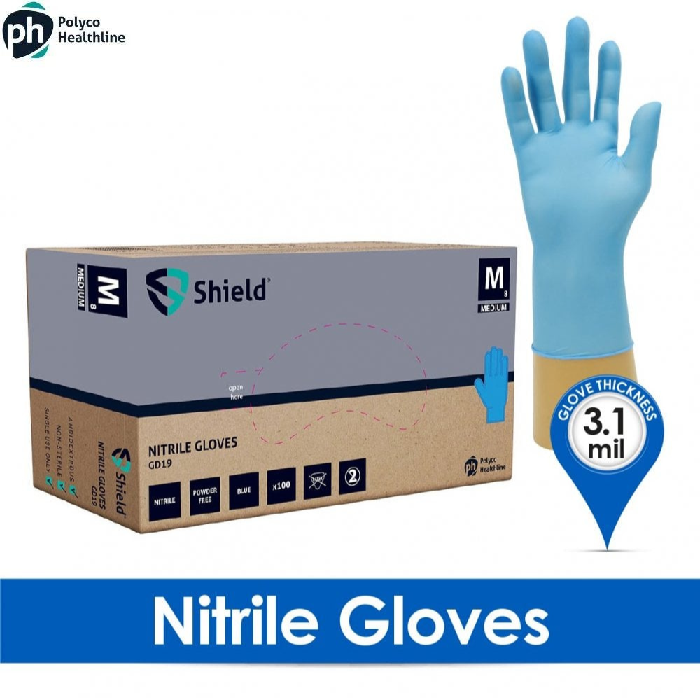 1000 x Shield Polyco Blue Medical Nitrile Small Gloves Powder Free GD19