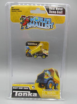 Worlds Smallest TONKA MIGHTY DUMP TRUCK Real Metal Bed 1.5'' Super Impulse Toys