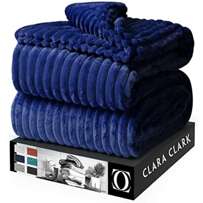  Cut Plush Fleece Throw Blanket - Throw Size - Lightweight 50 x 60 Navy Blue
