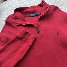 Vtg Polo Ralph Lauren Men's XL Quarter Zip Pullover Sweater w/ Logo Red Cotton