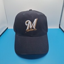 Milwaukee Brewers 100 Cotton Structured Adjustable Strapback Hat Cap Dark Navy