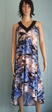 Jostar Hi Lo V Neck DRESS Sand Sea Wrinkle Free Travel Fabric BLUE M L XL