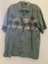PARADISE FOUND XL Silk Hawaiian Shirt Green with Palm Trees and Coconuts AOP