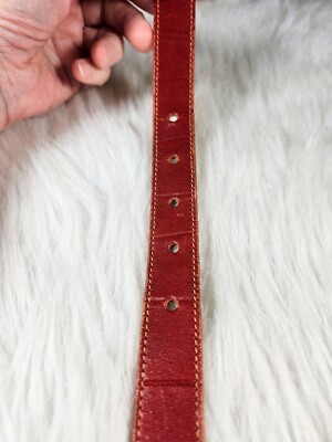 Vintage Red Distressed Croc Embossed Leather Omega Skinny  display picture 2