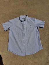 Ralph Lauren Polo Seersucker Shirt Men L Large Button-Down Blue White Striped