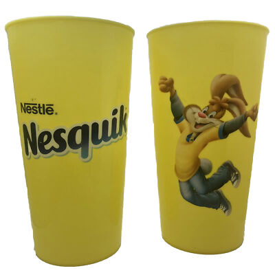 2 VTG Limited Edition Nestlé Nesquik BUNNY Tumbler Cup Plastic Yellow 6.5 in