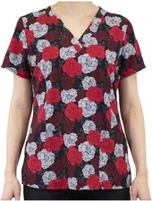 Maevn Women's Print Scrub Top 1767 NBM V-Neck Night Blooming Sizes XS to 3XL