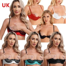 UK Womens 1/4 Cups Lace Bra Balconette Bralette Vest Push Up Underwire Bras Tops