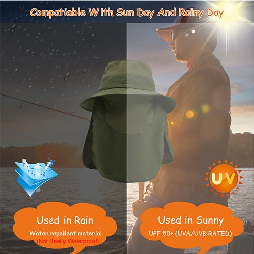 Mens Wide Brim Sun Hat with Neck Flap Fishing Safari Cap for Outdoor Hiking Work - Picture 9 of 21