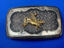 Vintage Cowboy Saddle Bronc Western Belt Buckle With Mesh Background 