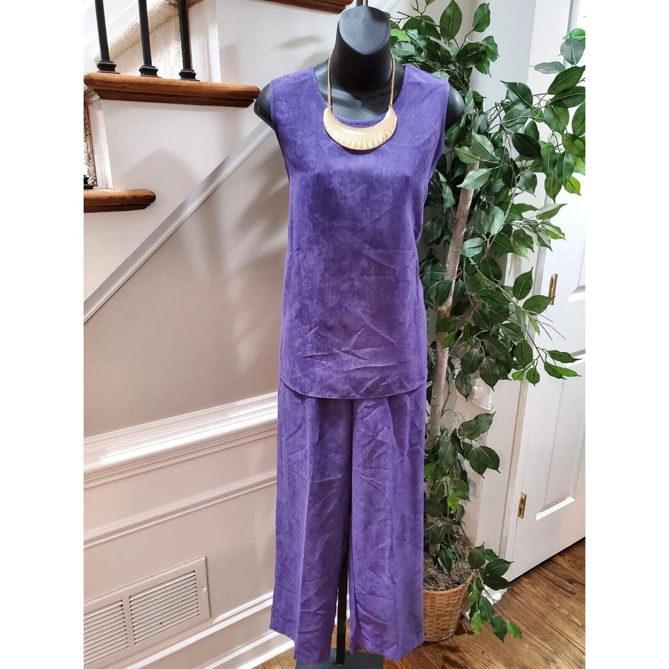 Maggie Sweet Mujer Púrpura Poliéster Frente Abierto Chaqueta, Top y Pantalón 3 Piezas Traje PM Foto 2 de 4