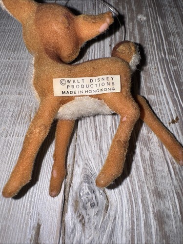 VTG Plastic Bambi Christmas Ornament Walt Disney Productions Flocked Hong Kong - Picture 4 of 6