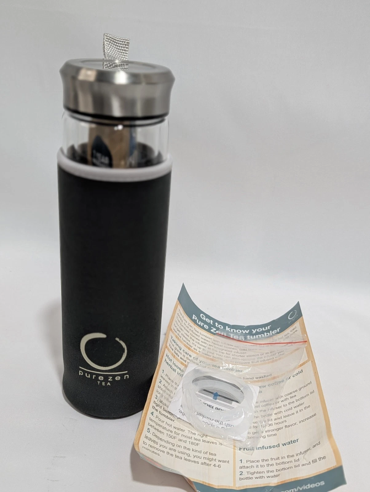 NEW Pure Zen Tea Glass Infuser Bottle Double Lid Insulated Sleeve - 13oz / 400mL
Opens in a new wind