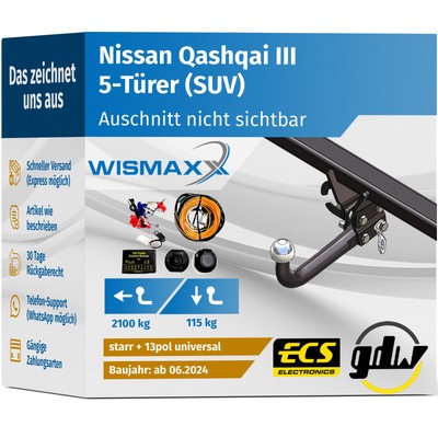 ANHÄNGERKUPPLUNG für Nissan Qashqai III ab 24 starr GDW +13pol E-Satz ABE