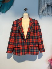 PENDLETON Red Black Plaid Checks 100 Virgin Wool Blazer Jacket Womens