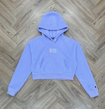 Champion Pullover Triple Script Logo Lilac Fleece Crop Hoodie Women  s M