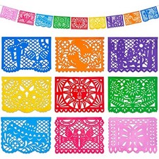 Mexican Party Decoration, 18 Feet Plastic Papel Picado Fiesta Banner Colorful