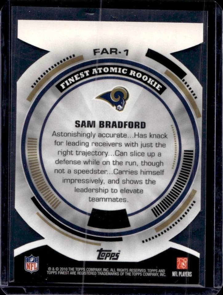 2010 Finest Sam Bradford Atomic Refractor Rookies Rookie RC #FAR-1 Rams - Image 2 of 2