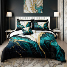 Blue  Gold Marble 8-Piece King Comforter Set with Sheets  Pillowcases