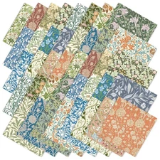 40pcs William Morris Cotton Fabric Bundles 10x10in Retro Floral Quilting Fabric